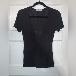 Urban outfitter truly madly deeply black ribbed deep V tee‎ size small